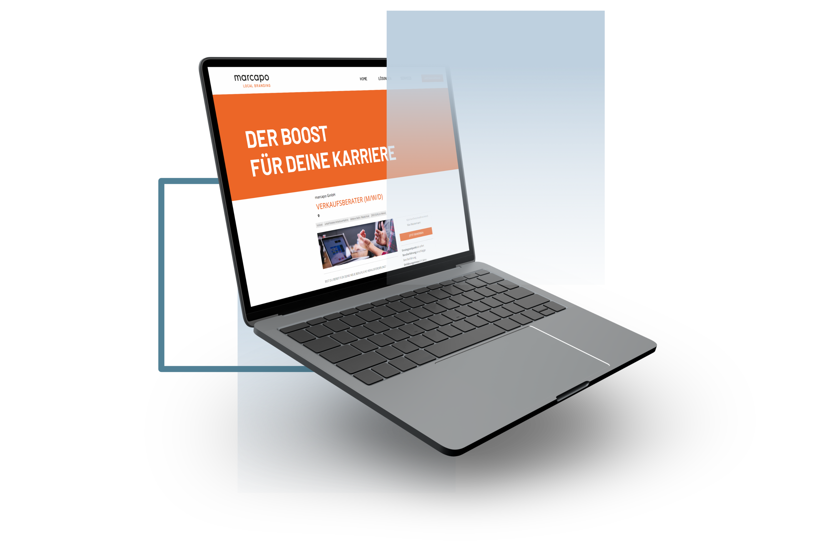 Geöffneter Laptop mit Stellenanzeige auf dem Bildschirm